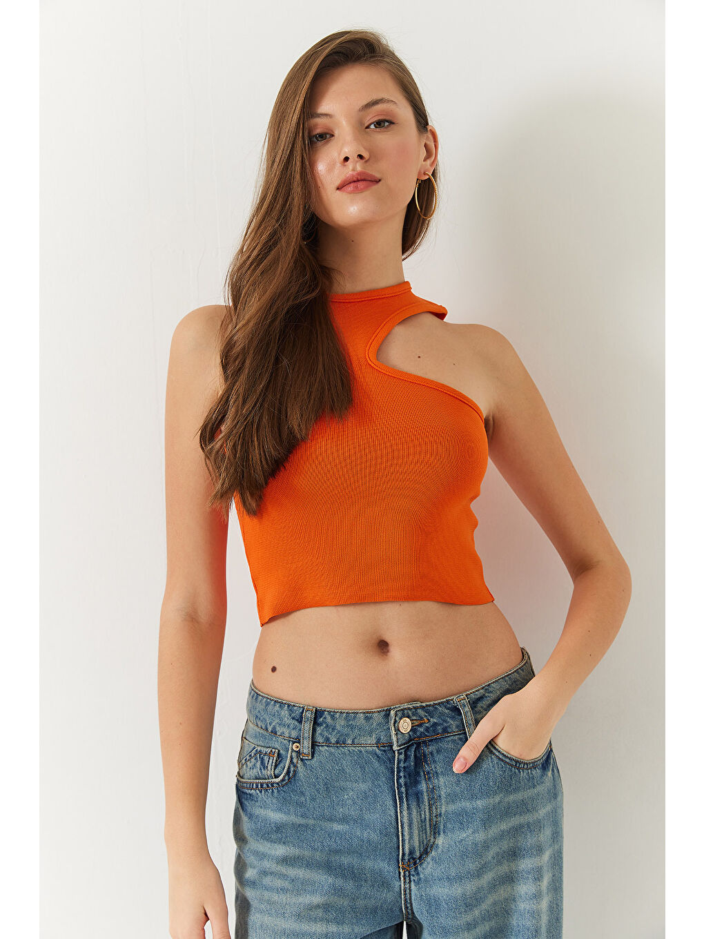 Turuncu Kadın Basic Omuz Dekolteli Bluz-1