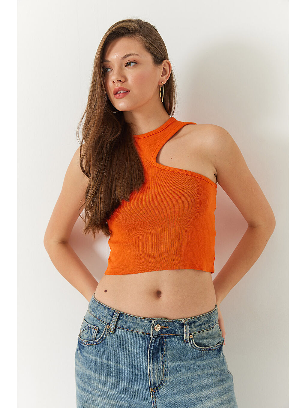 Turuncu Kadın Basic Omuz Dekolteli Bluz-2