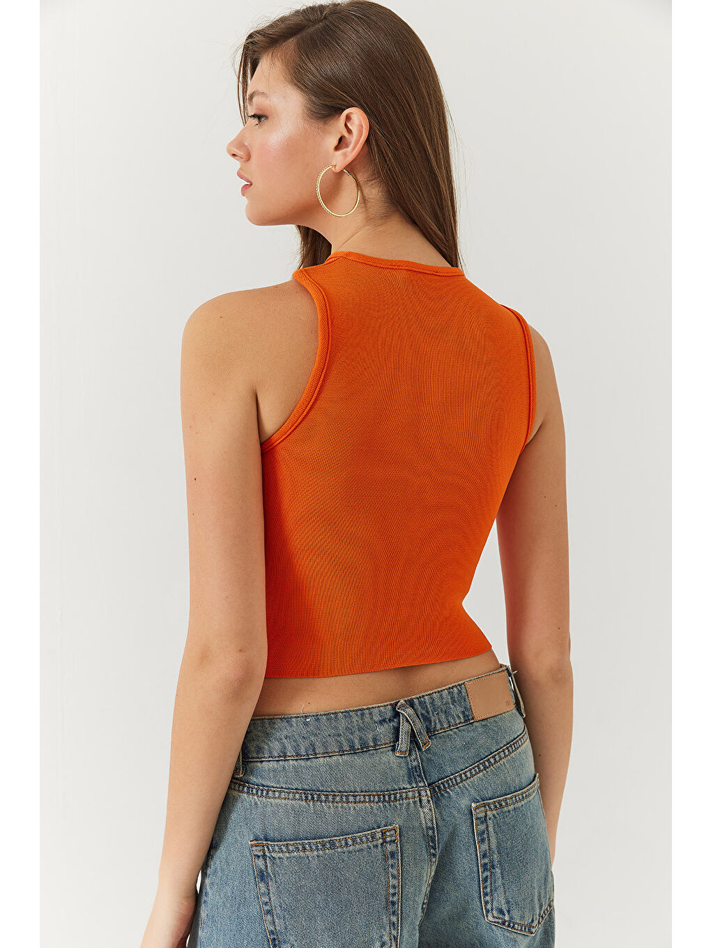 Turuncu Kadın Basic Omuz Dekolteli Bluz-5