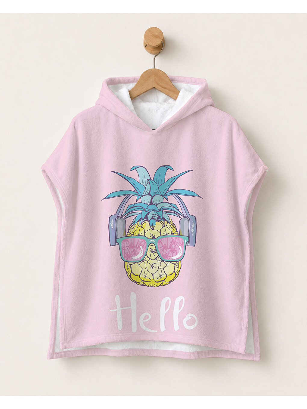 Pembe Tropikal Ananas Desenli Kız Çocuk Panço Havlu