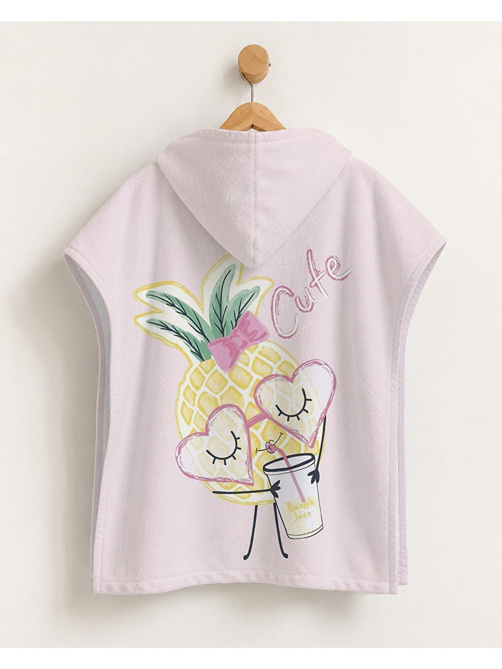 Pembe Ananas ve Dondurma Desenli Kız Çocuk Panço Havlu-1
