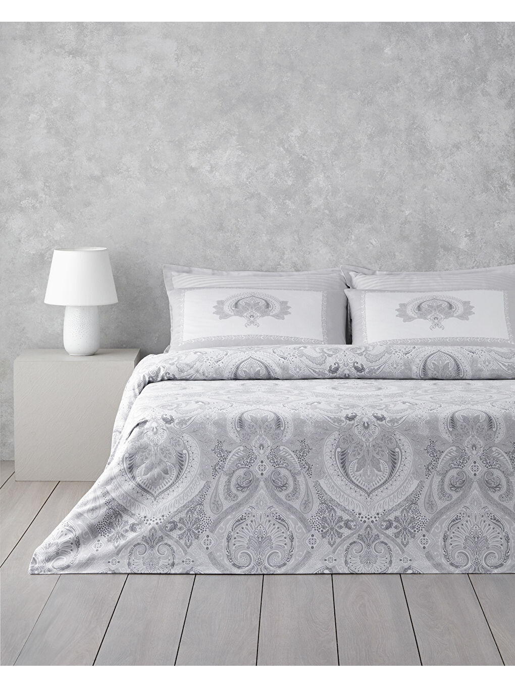 Gri Paisley Serenade Pamuk Saten Çift Kişilik Nevresim Takımı 200x220 cm Gümüş