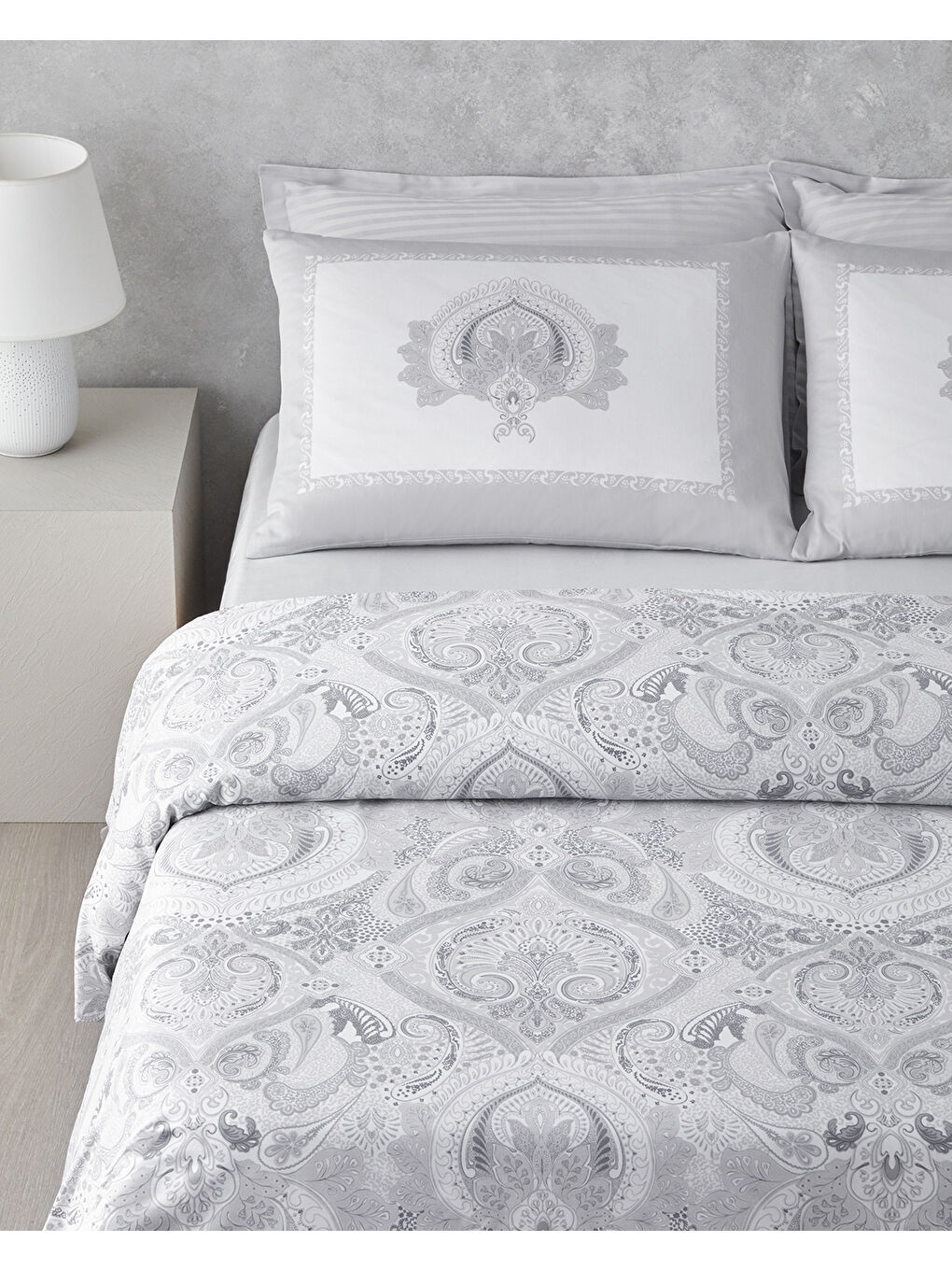 Gri Paisley Serenade Pamuk Saten Çift Kişilik Nevresim Takımı 200x220 cm Gümüş-2