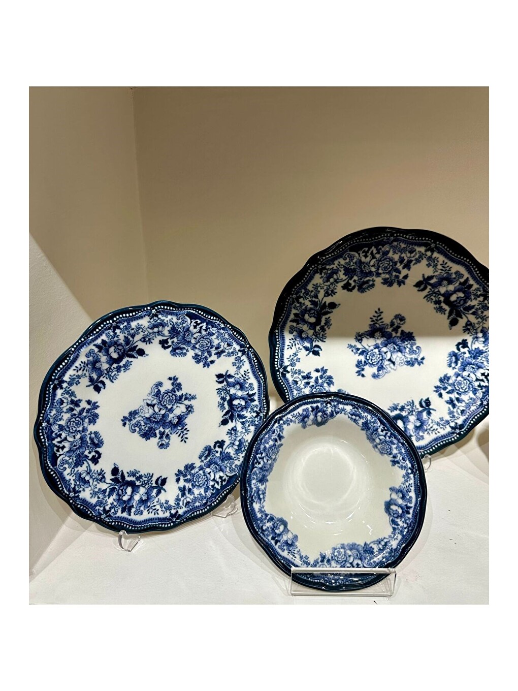 Beyaz Porselen Kadife Yemek Takımı Lacivert 6 Kişilik 24 Parça-3