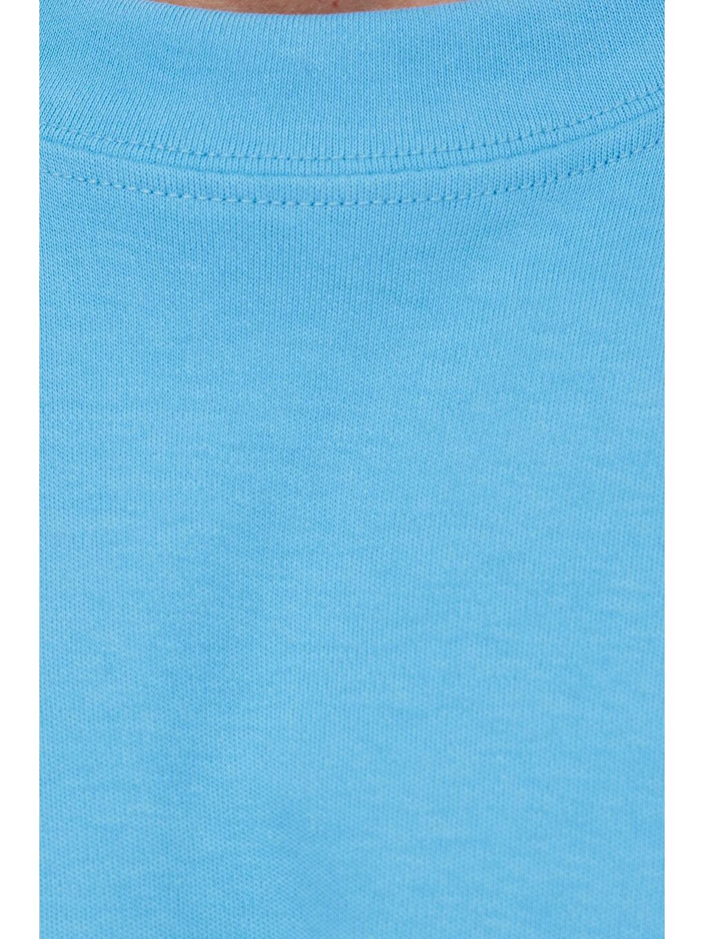 Unisex Oversize Geniş Kesim %100 Pamuk Yumuşak Dokulu Basic Bisiklet Yaka Mavi Tişört-5