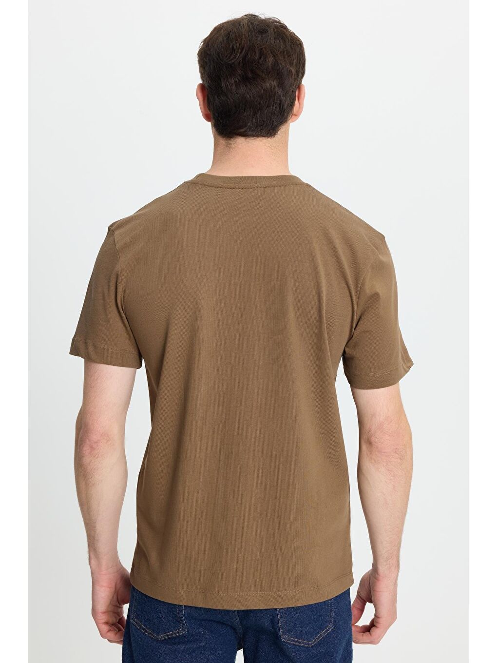 Erkek Regular Fit Klasik Kesim %100 Pamuk Bisiklet Yaka Kahverengi Tişört-6