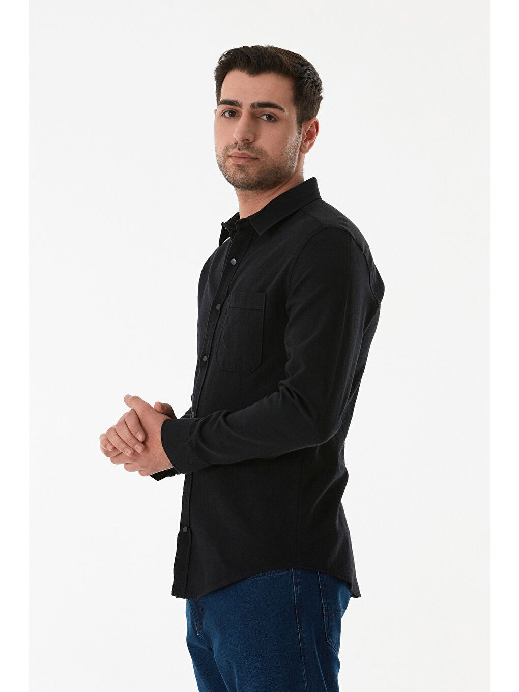 Siyah Basic Cepli Çıtçıtlı Büyük Beden Gömlek-1