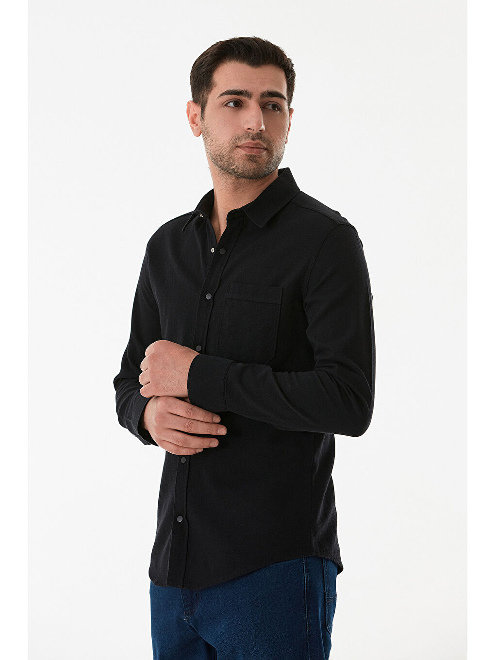 Siyah Basic Cepli Çıtçıtlı Büyük Beden Gömlek-2