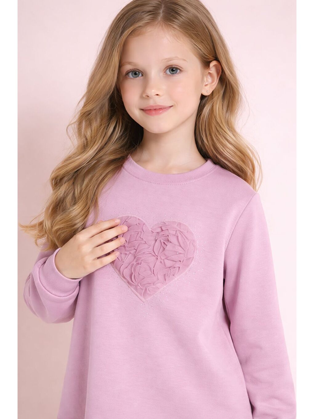 Pembe Gül Detaylı Geniş Paça Pantolonlu Kız Çocuk Badili 2li Takım 23730-2