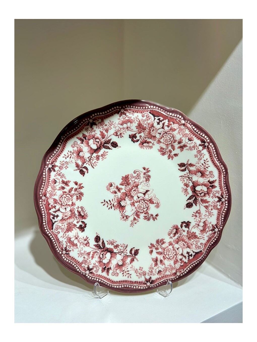 Beyaz Porselen Fulya Velour Maroon Yemek Takımı 6 Kişilik 24 Parça-2