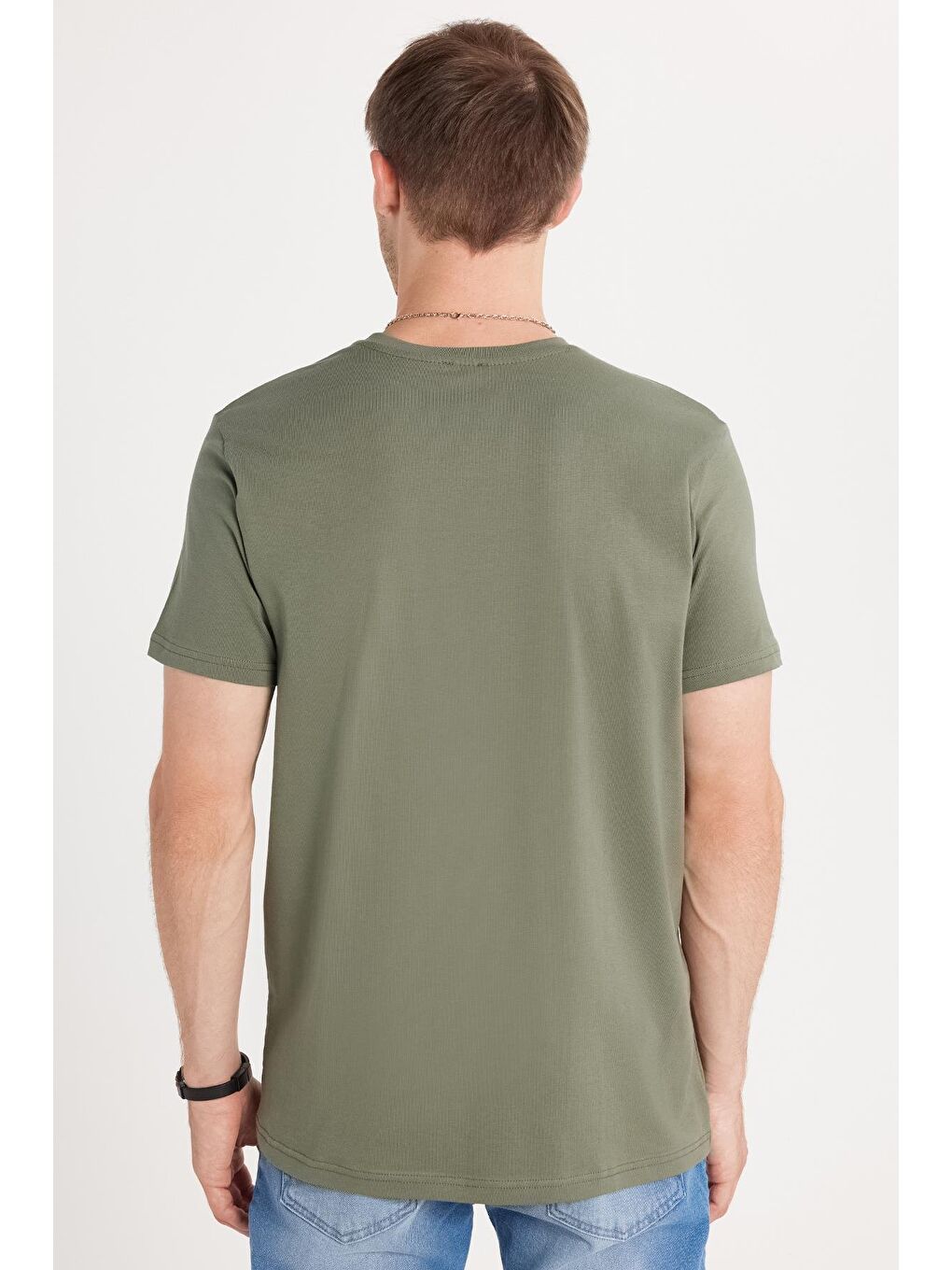 Erkek Slim Fit Dar Kesim Pamuklu Yumuşak Doku Elastanlı Esnek Kumaş Basic Yeşil Bisiklet Yaka Tişört-4