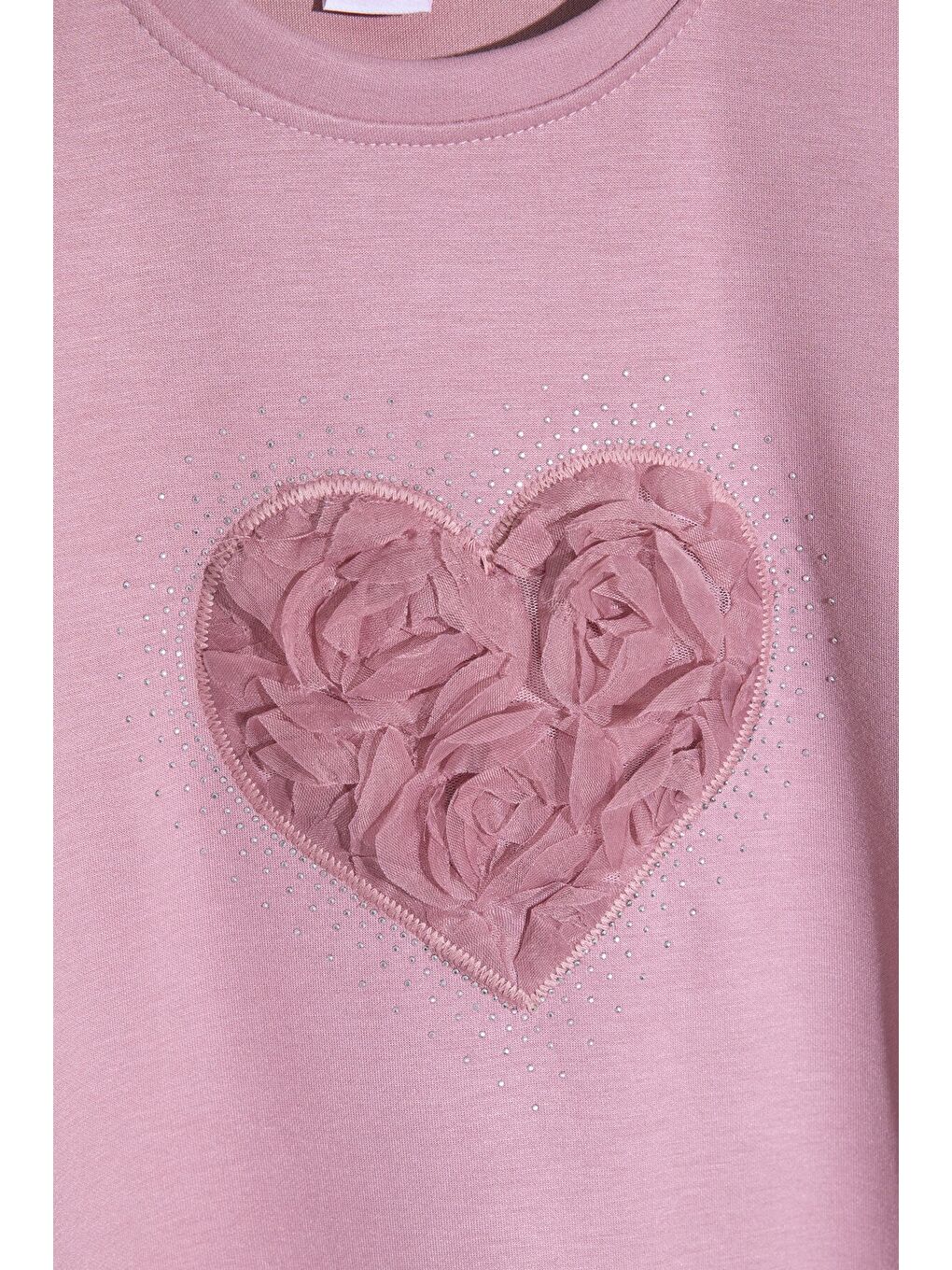 Pembe Gül Detaylı Geniş Paça Pantolonlu Kız Çocuk Badili 2li Takım 23730-3