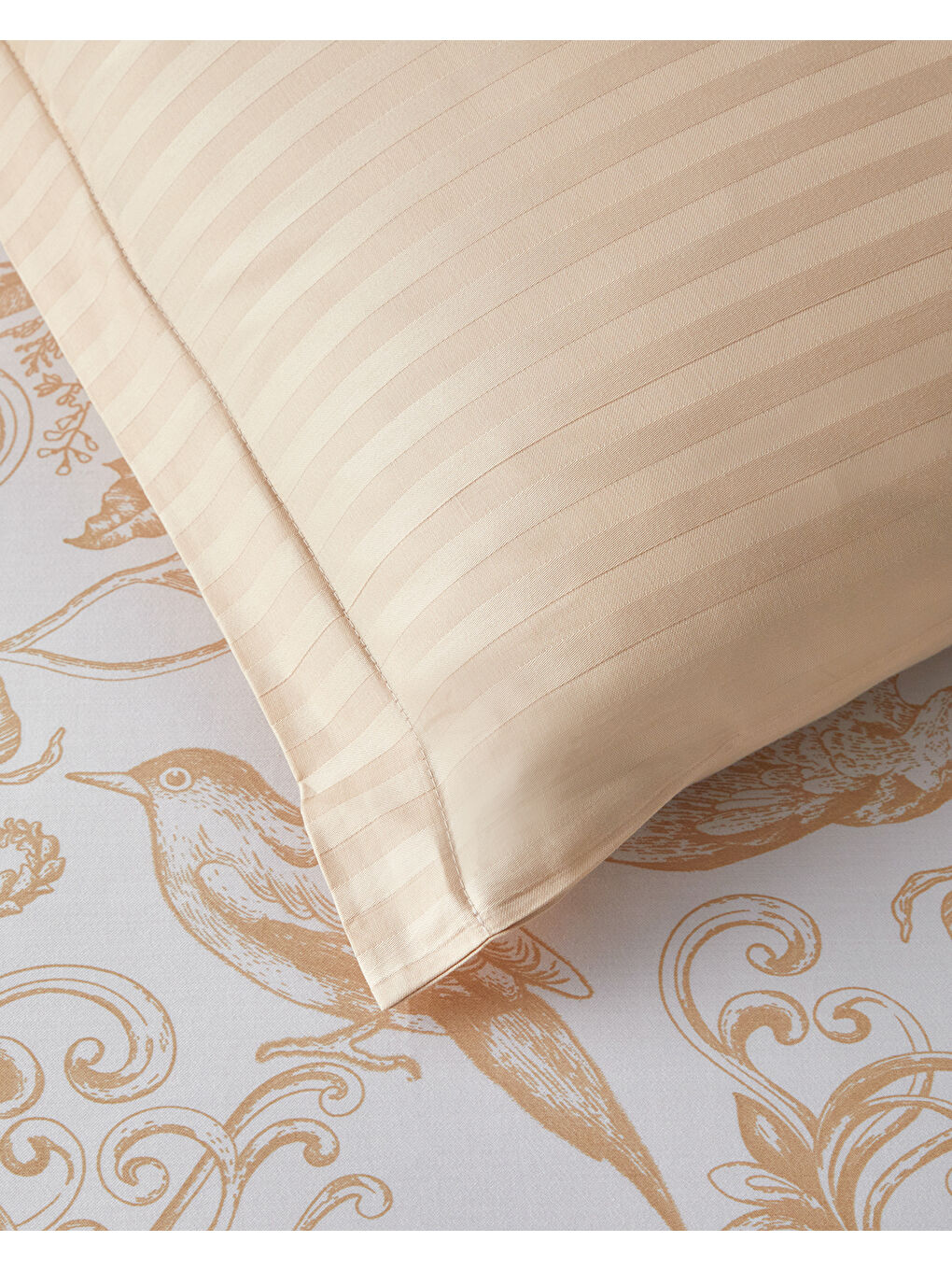 Sarı Dainty Bird Pamuk Saten Çift Kişilik Nevresim Takımı 200x220 cm Gold-4