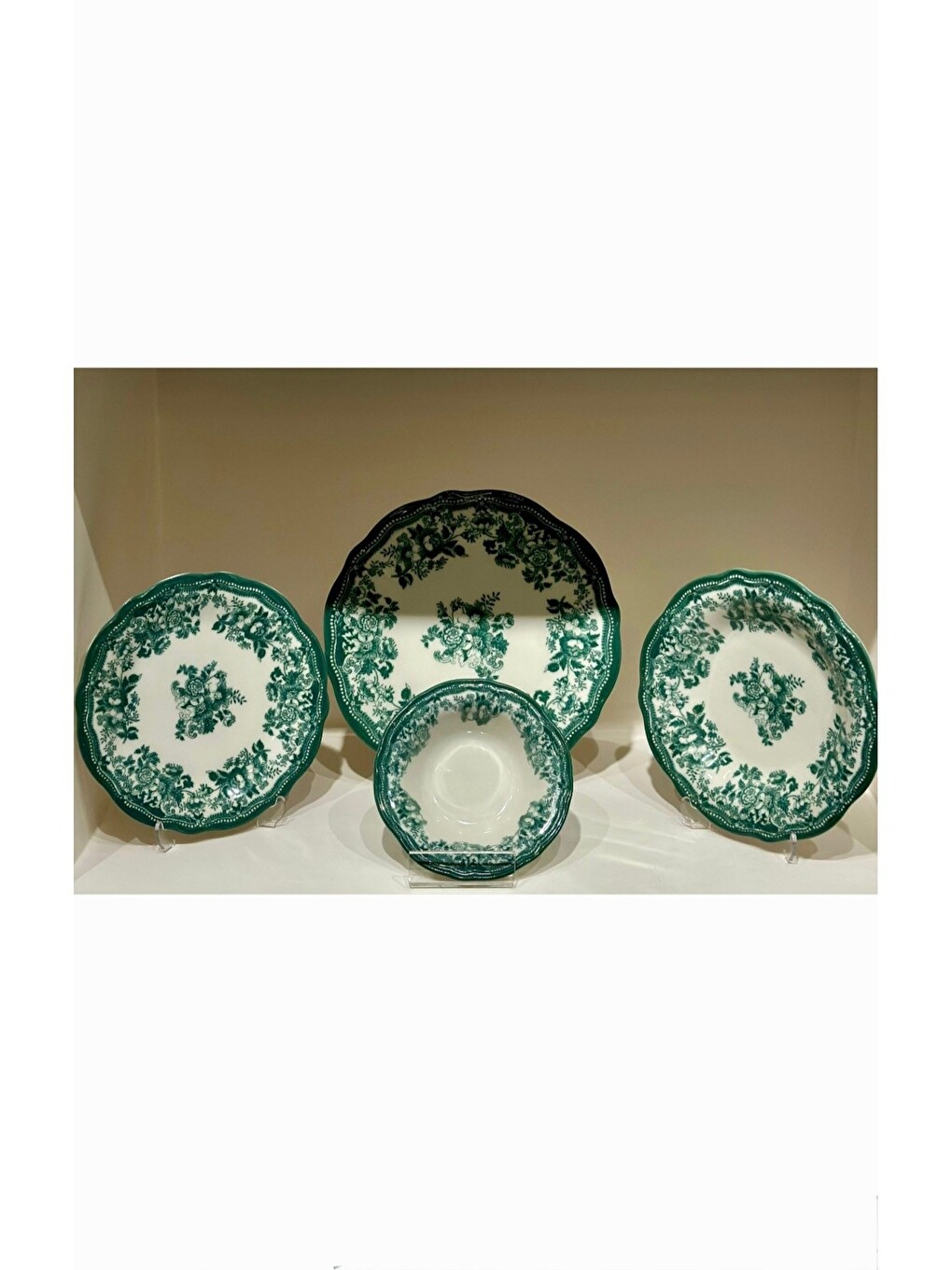 Beyaz Porselen Fulya Velour Green Yemek Takımı 6 Kişilik 24 Parça-1