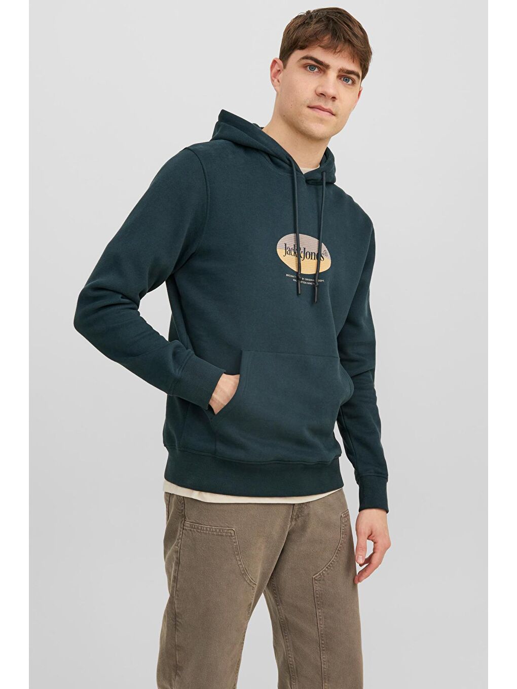 Jack & Jones Petrol Jordalston Pamuklu Kapüşonlu Cepli Regular Fit Erkek Sweat 12242197