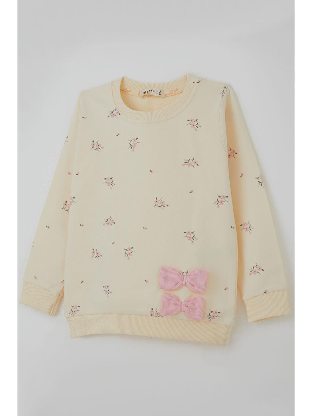 Ekru Kız Çocuk Taytlı Takım İspanyol Paça Çiçek Desenli Fiyonk Detaylı Krem (1.5-5 Yaş)-5