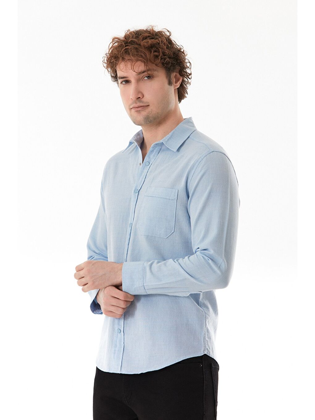 Mavi Basic Cepli Çıtçıtlı Büyük Beden Gömlek