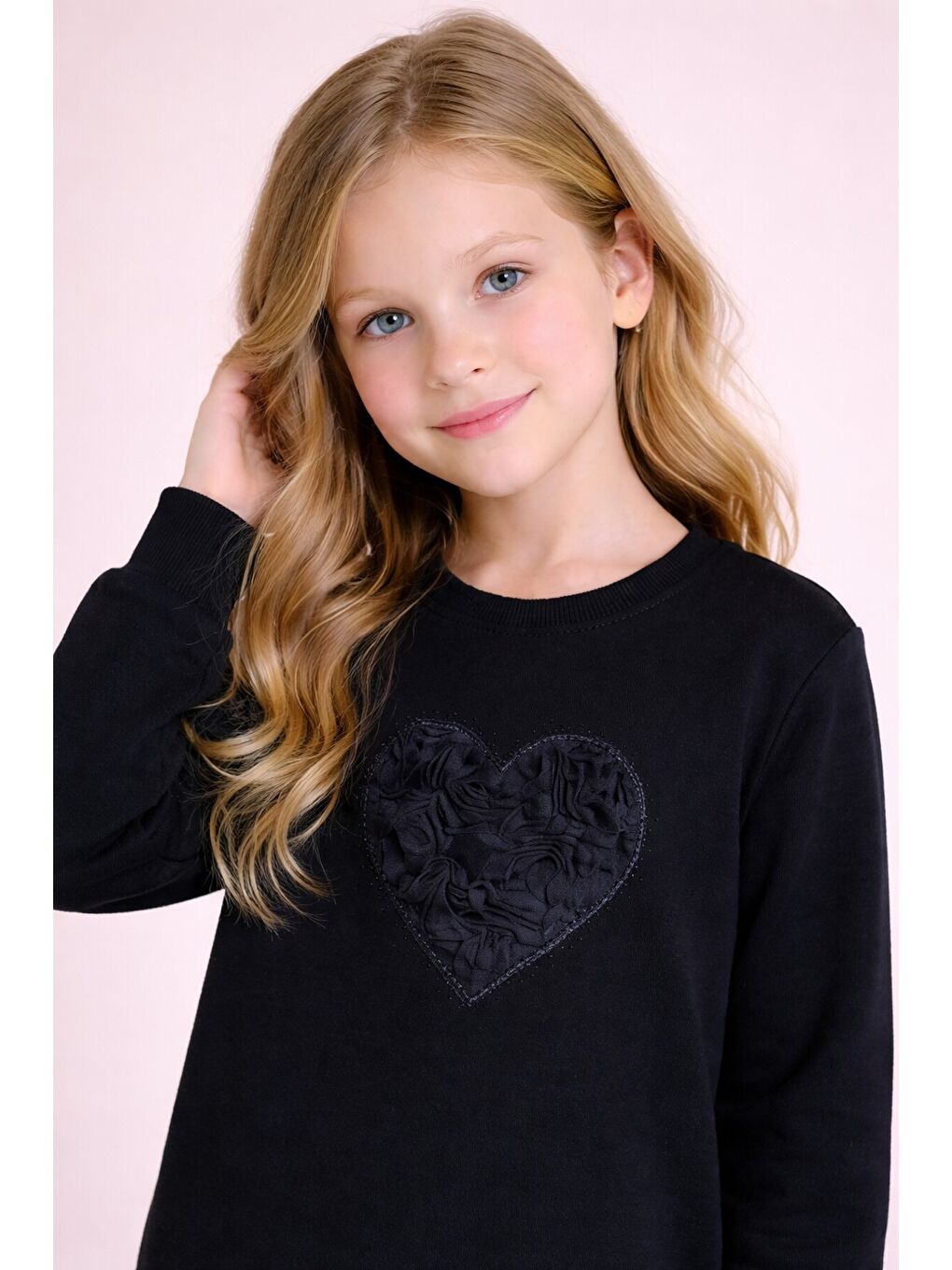 Siyah Gül Detaylı Geniş Paça Pantolonlu Kız Çocuk Badili 2li Takım 23729-3