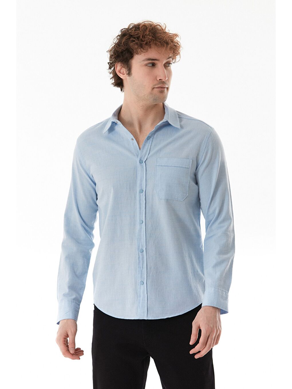 Mavi Basic Cepli Çıtçıtlı Büyük Beden Gömlek-1