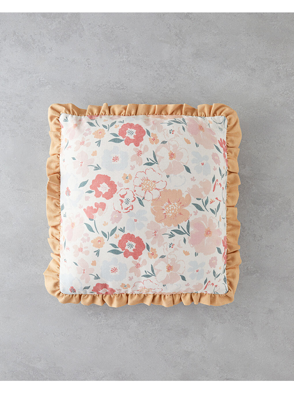 Sarı Colorful Flowers Kırlent Kılıfı 45x45 cm Hardal