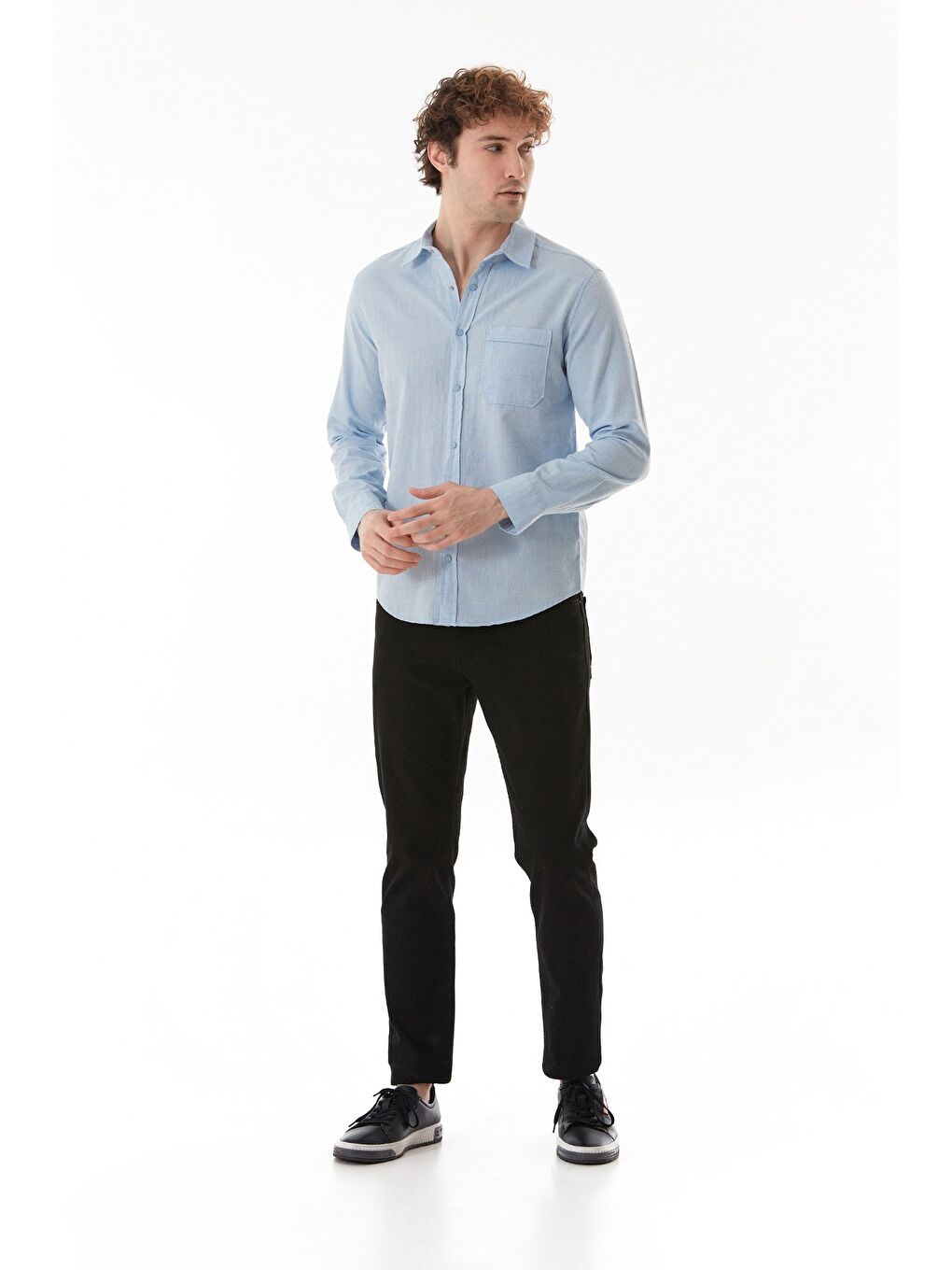 Mavi Basic Cepli Çıtçıtlı Büyük Beden Gömlek-2