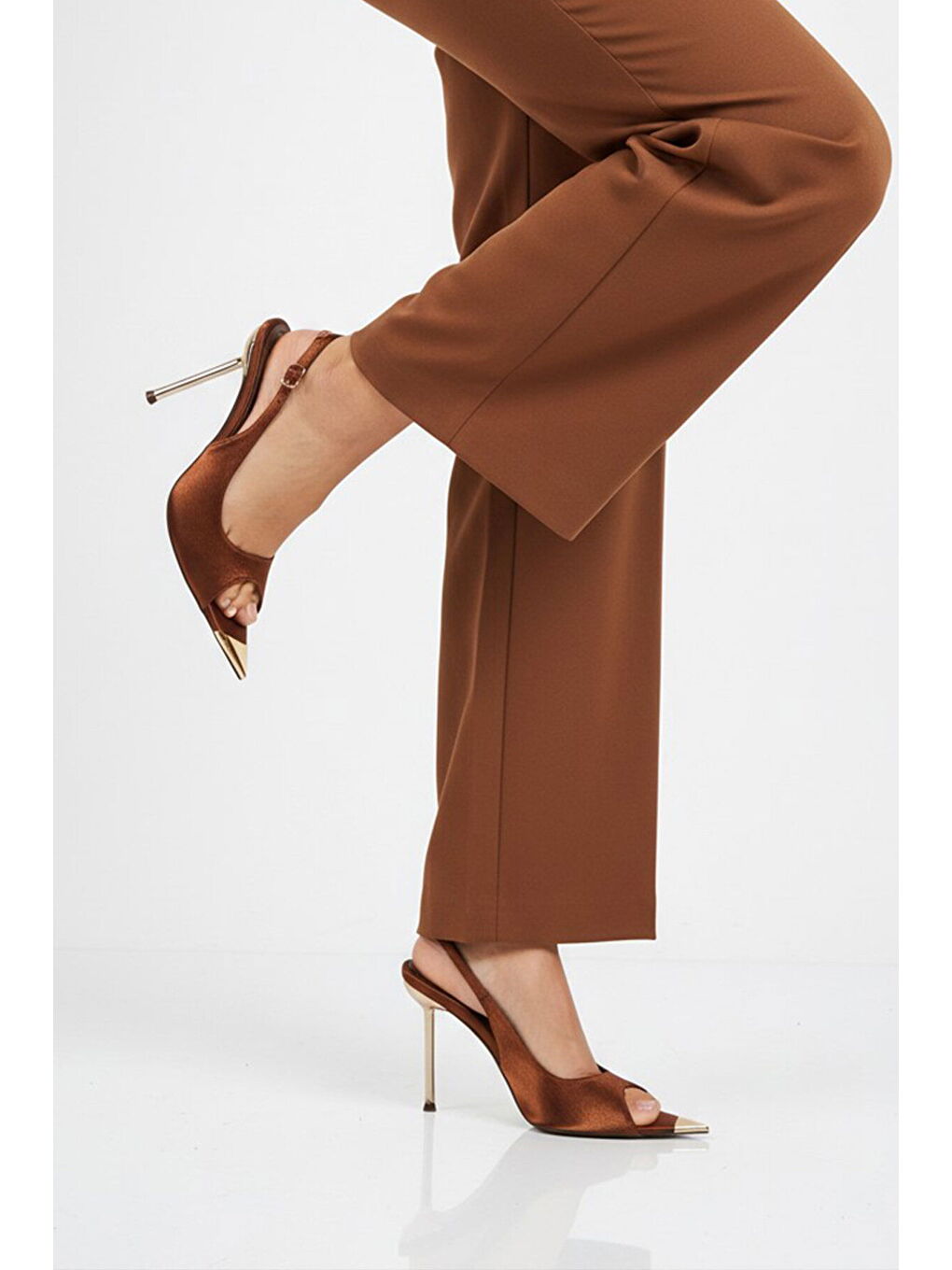 Kırmızı Bakır Saten İnce Uzun Topuklu Kadın Abiye Ayakkabı 618512 Z