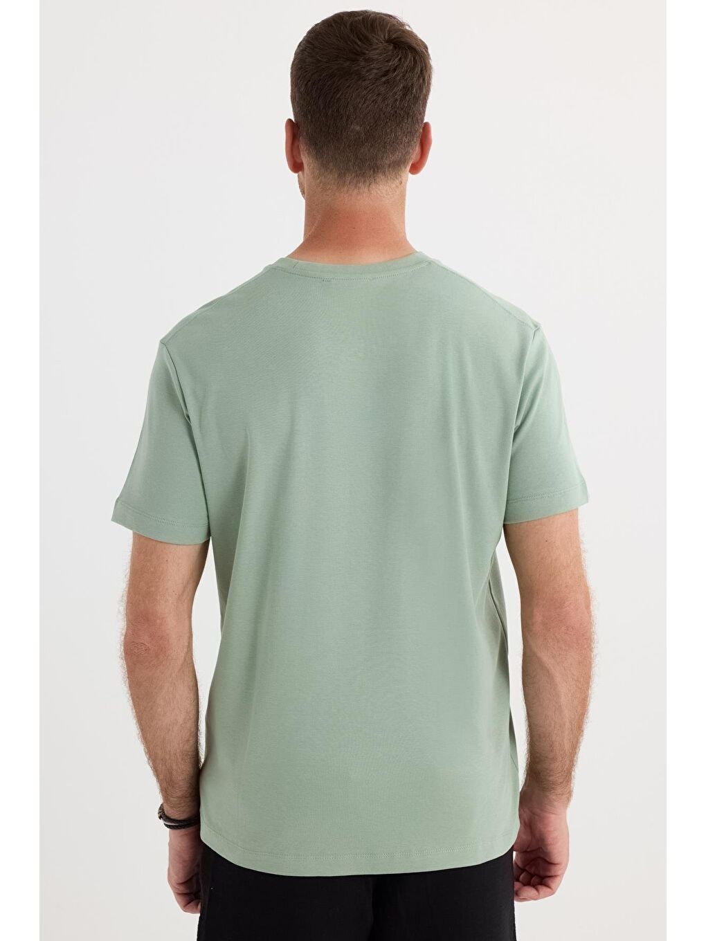 Unisex Relax Fit Rahat Kesim %100 Pamuk Yumuşak Dokulu Hafif Kalın Yeşil Bisiklet Yaka Tişört-6