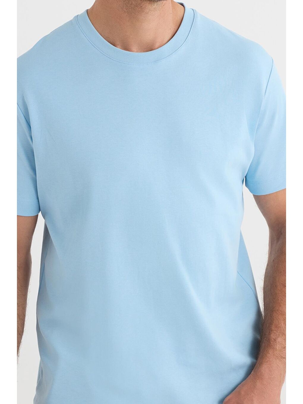 Unisex Relax Fit Rahat Kesim %100 Pamuk Yumuşak Dokulu Hafif Kalın Mavi Bisiklet Yaka Tişört-2