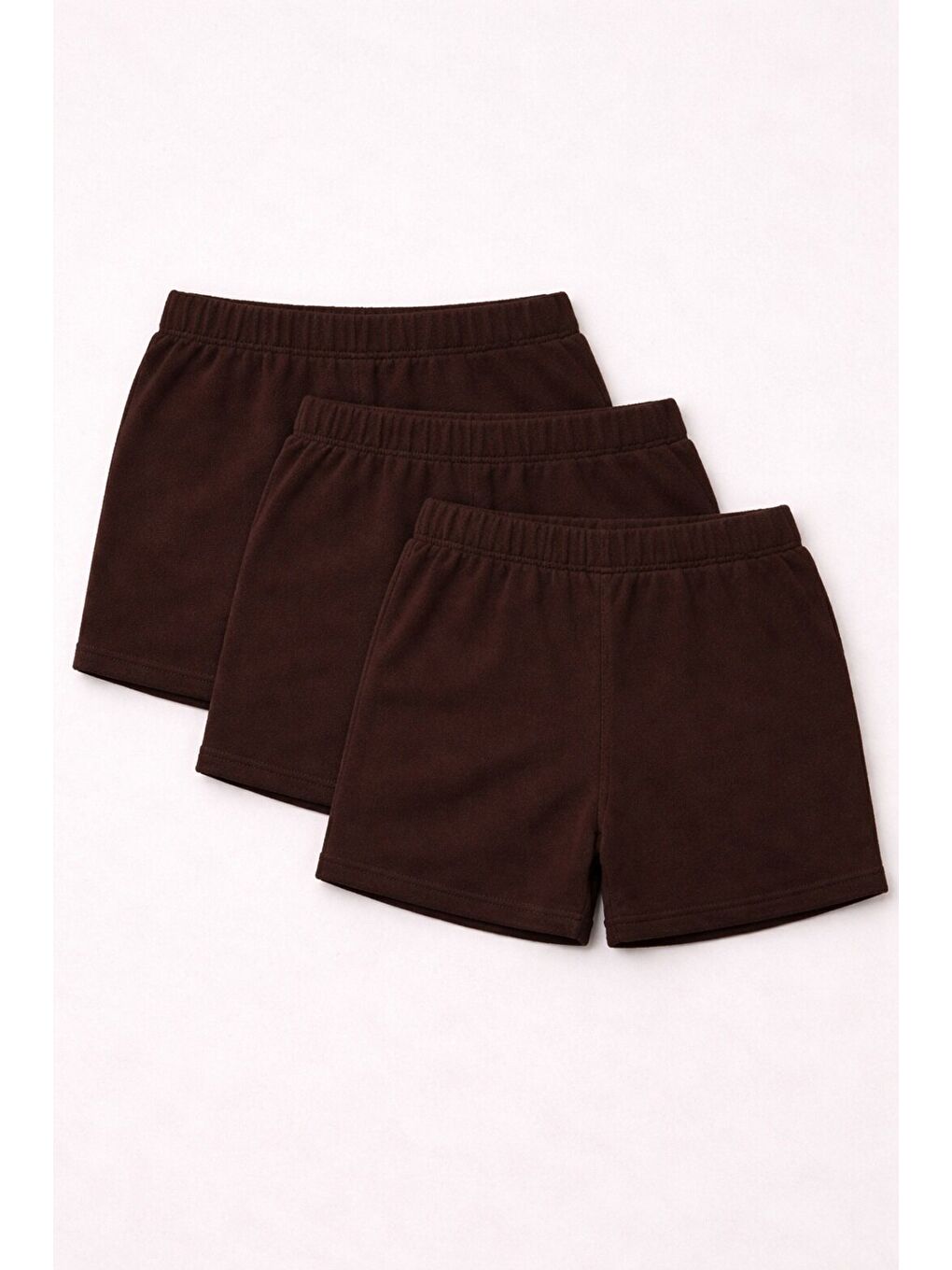Kahverengi 3'lü Paket Set Genç Kız Beli Lastikli Basic Pamuklu Şort