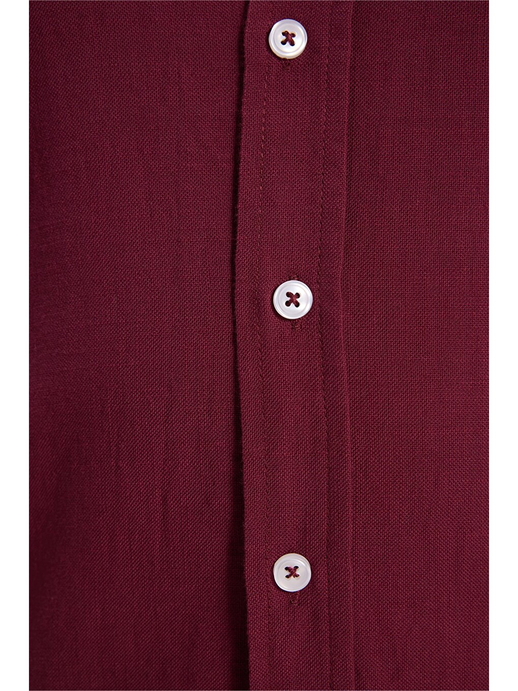 Erkek Slim Fit Dar Kesim %100 Pamuk Düğmeli Yaka Flam Keten Bordo Gömlek-4