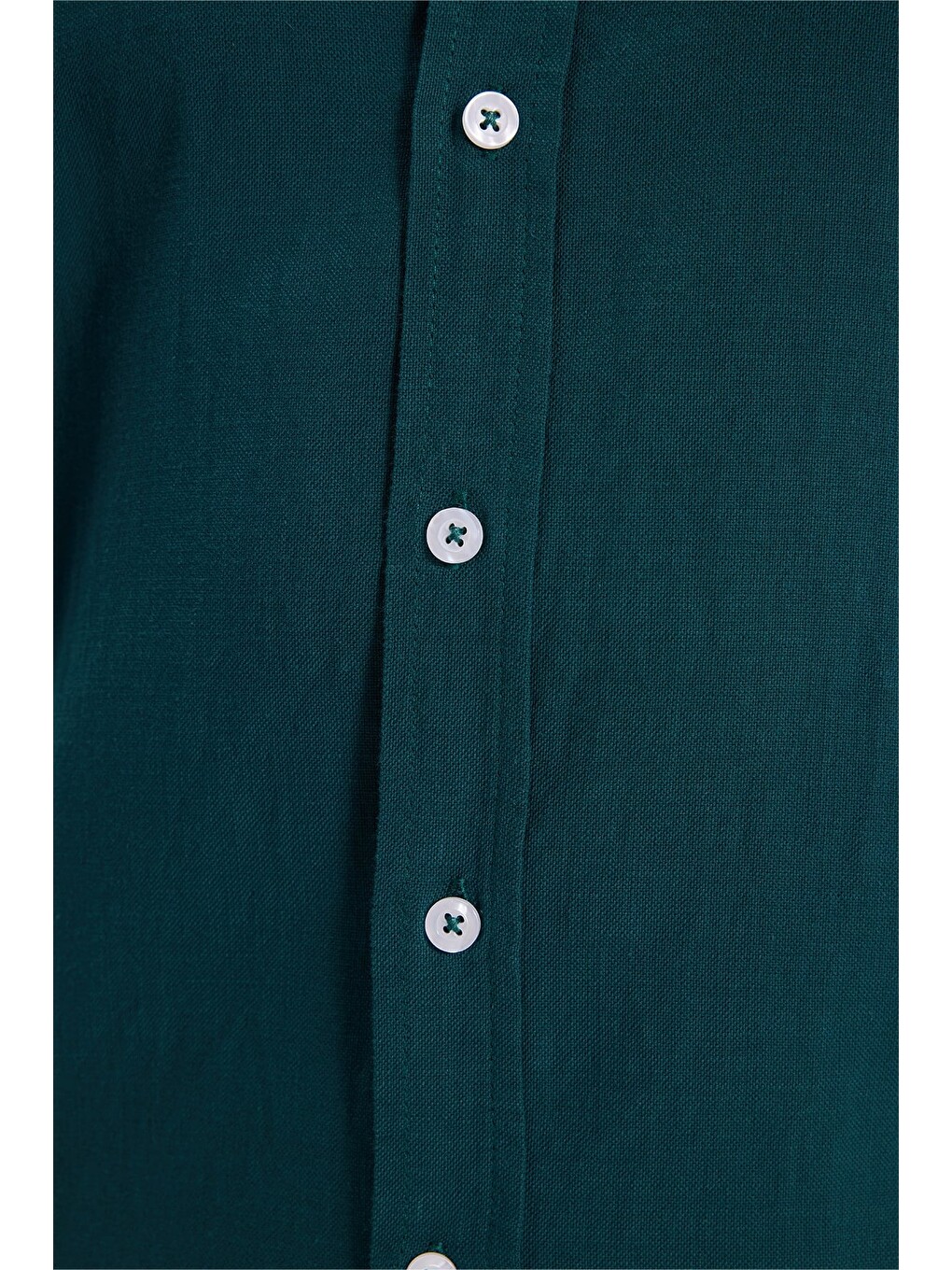 Erkek Slim Fit Dar Kesim %100 Pamuk Düğmeli Yaka Flam Keten Yeşil Gömlek-5