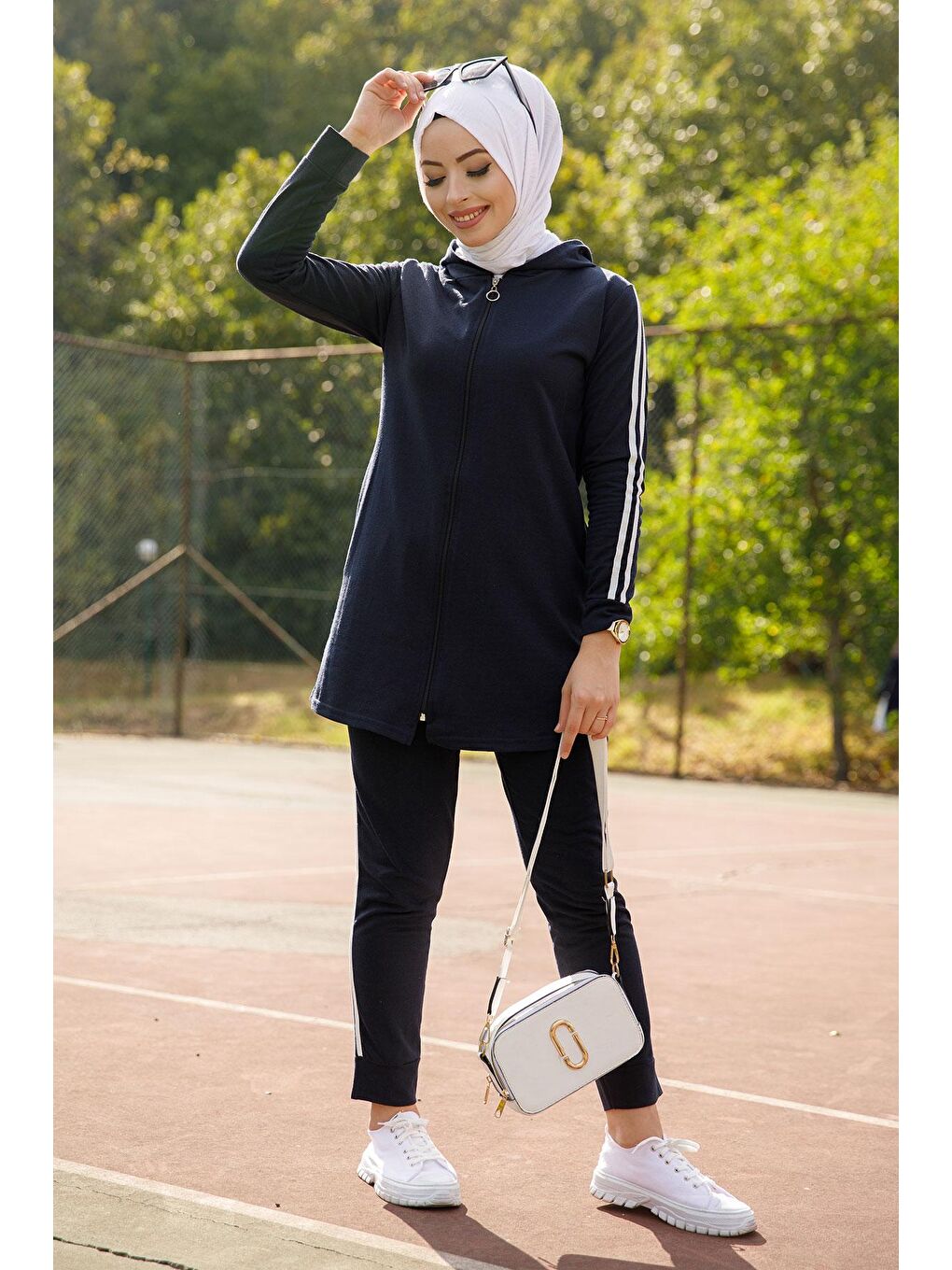 Kapüşonlu Yaka Kadın Lacivert Tunık Pantolon - 4126-1
