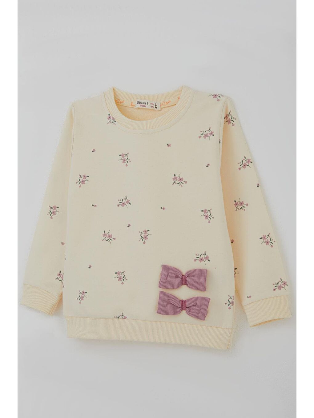 Ekru Kız Çocuk Taytlı Takım İspanyol Paça Çiçek Desenli Fiyonk Detaylı Krem (1.5-5 Yaş)-8