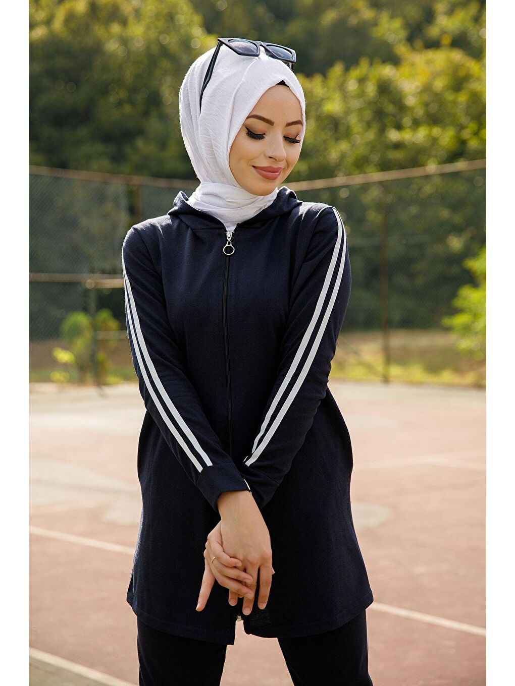 Kapüşonlu Yaka Kadın Lacivert Tunık Pantolon - 4126-2