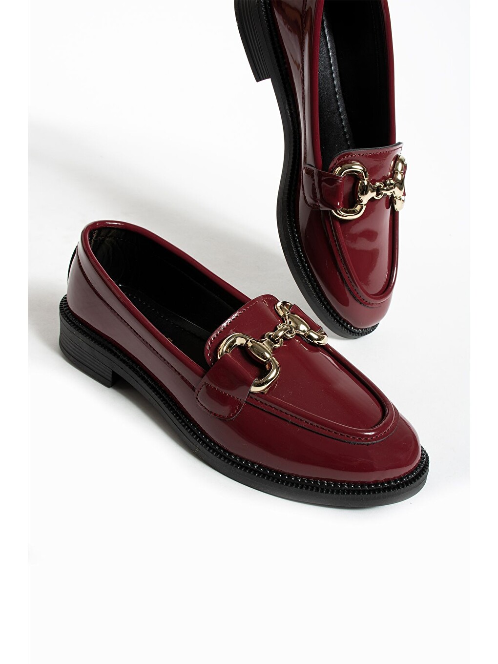 Bordo Jane Kadın Loafer Makosen Casual Toka Detay Günlük Ayakkabı-1
