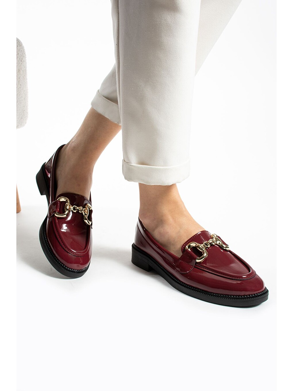 Bordo Jane Kadın Loafer Makosen Casual Toka Detay Günlük Ayakkabı-2