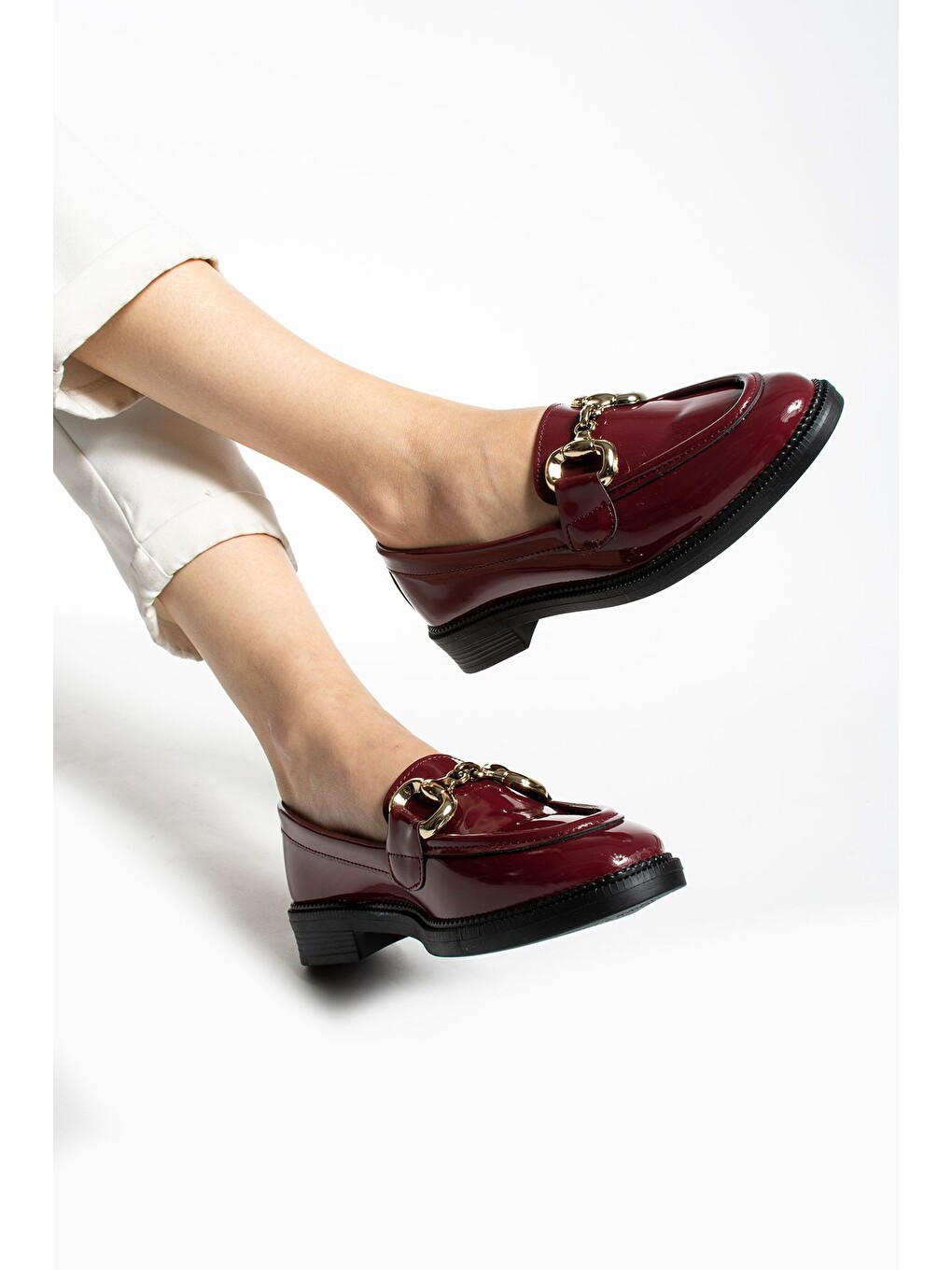 Bordo Jane Kadın Loafer Makosen Casual Toka Detay Günlük Ayakkabı-3