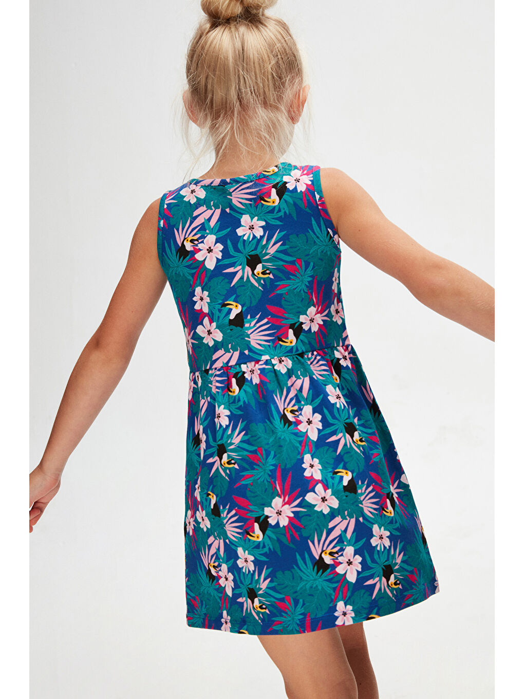 Karışık Tropical Parrot Kız Çocuk Desenli Kolsuz Elbise-1