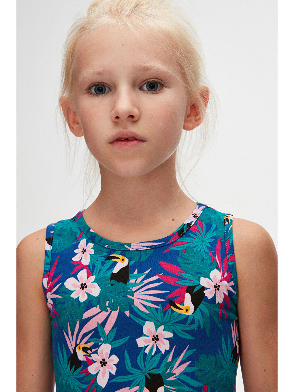 Karışık Tropical Parrot Kız Çocuk Desenli Kolsuz Elbise-3