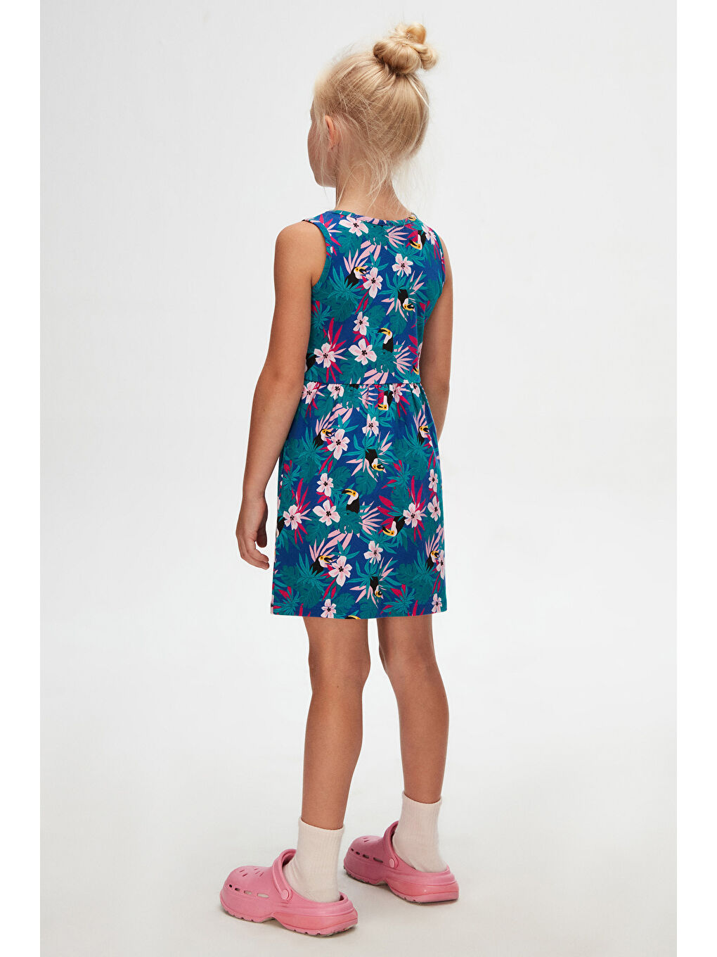 Karışık Tropical Parrot Kız Çocuk Desenli Kolsuz Elbise-4