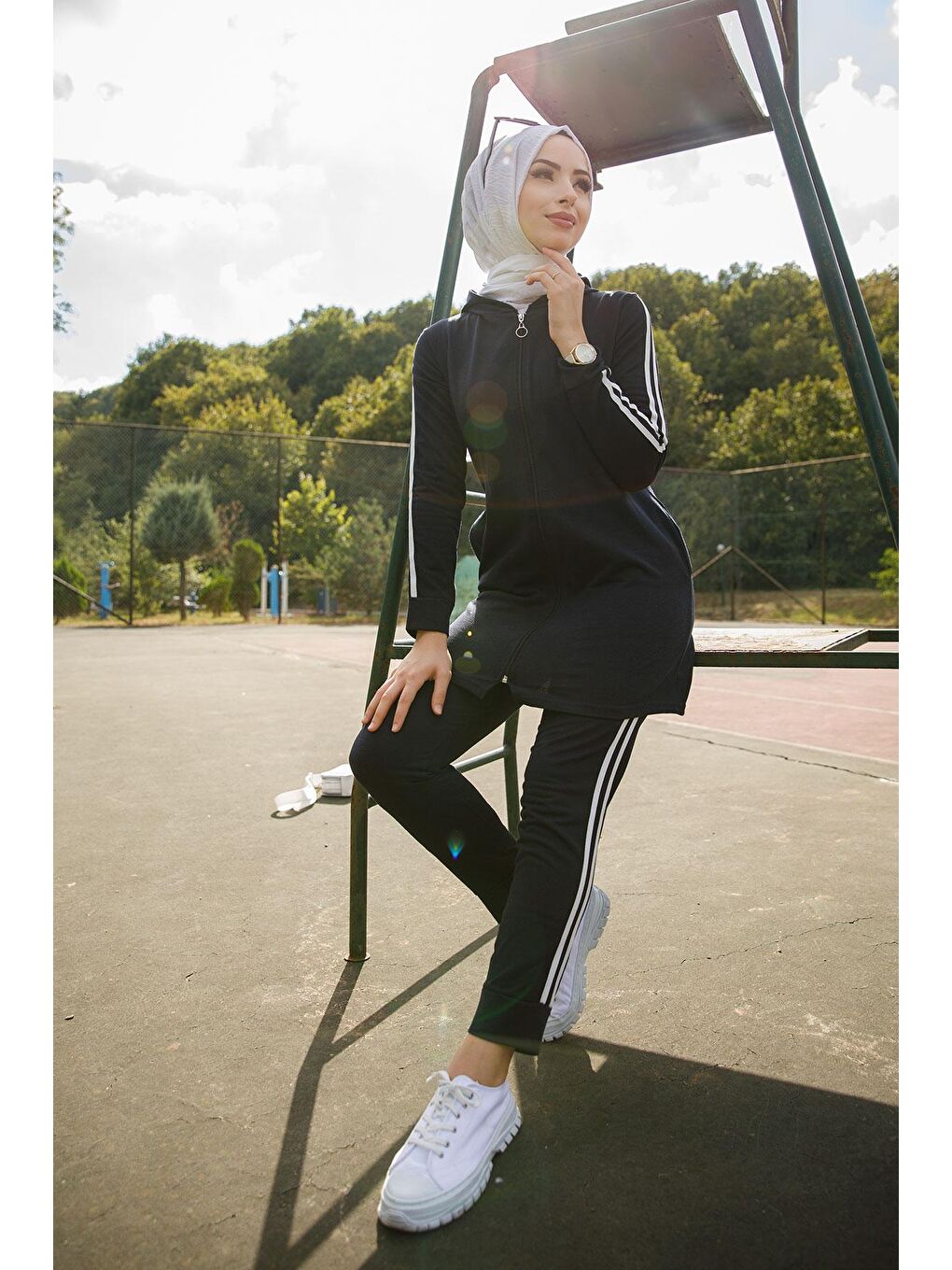 Kapüşonlu Yaka Kadın Lacivert Tunık Pantolon - 4126-6