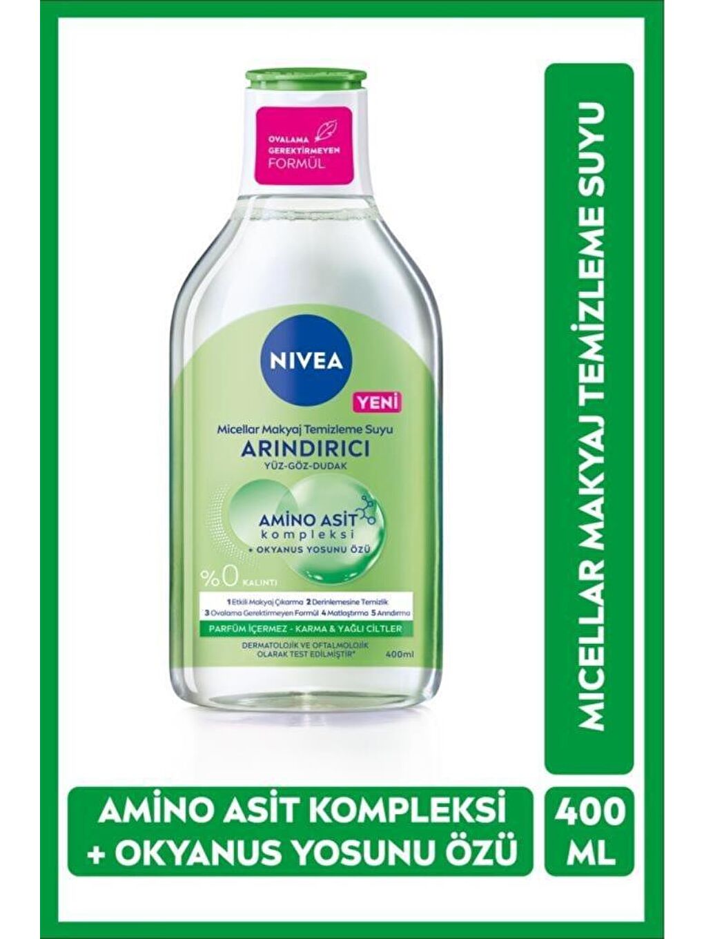 NIVEA Şeffaf Micellar Makyaj Temizleme Suyu Arındırıcı 400 ml, Yüz, Göz Ve Dudak Temizleme