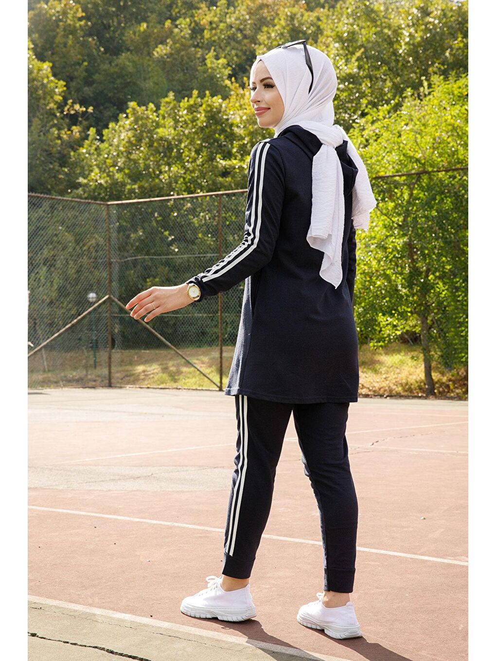 Kapüşonlu Yaka Kadın Lacivert Tunık Pantolon - 4126-7