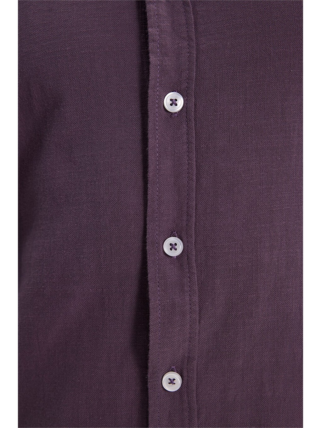 Erkek Slim Fit Dar Kesim %100 Pamuk Düğmeli Yaka Flam Keten Mor Gömlek-5