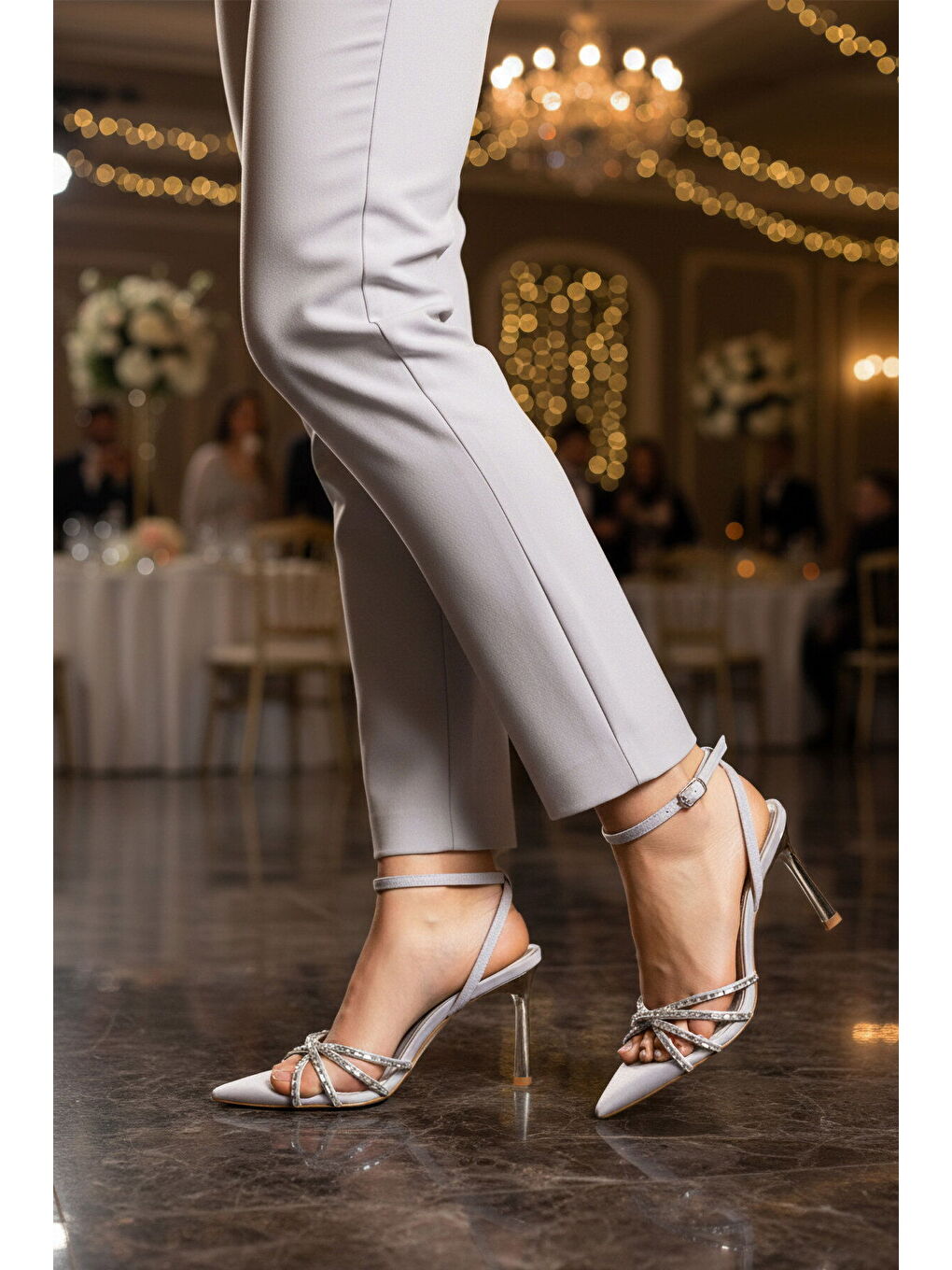 Gri Gümüş Kadın İnce Topuklu Özel Davet Abiye Ayakkabı 681137 Z-2