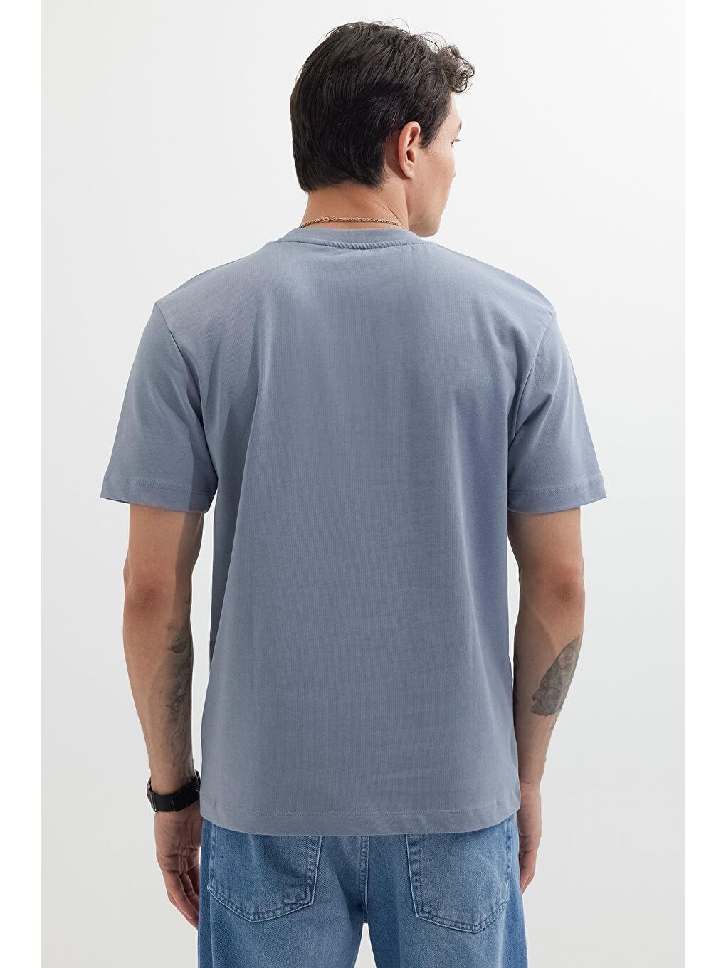 Erkek Regular Fit Klasik Kesim %100 Pamuk Bisiklet Yaka Gri Tişört-6