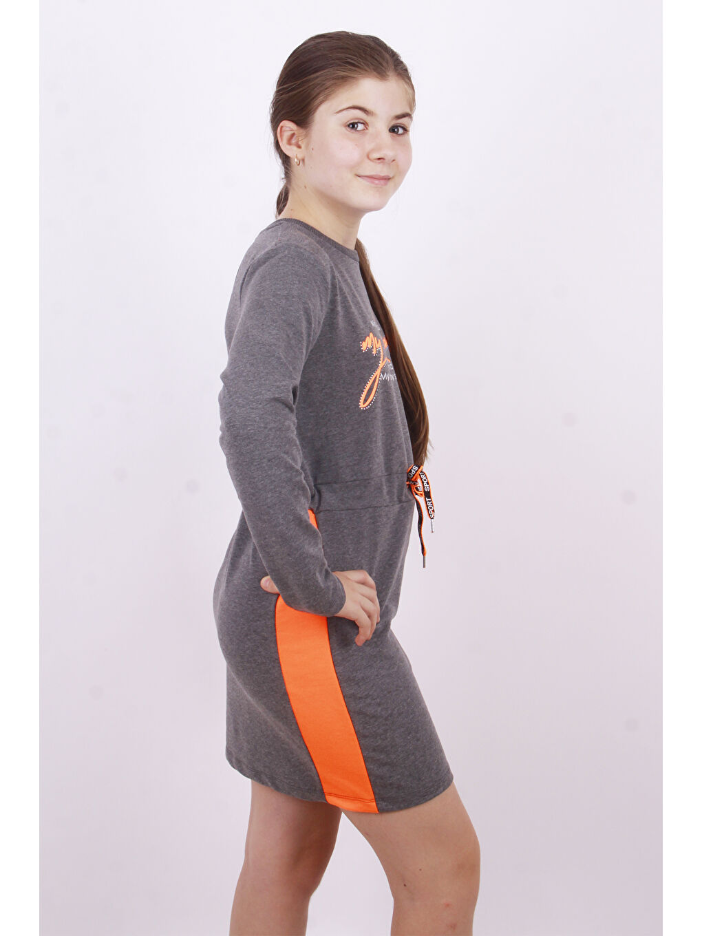 Antrasit Kız Çocuk My Dreams Baskılı Elbise-1