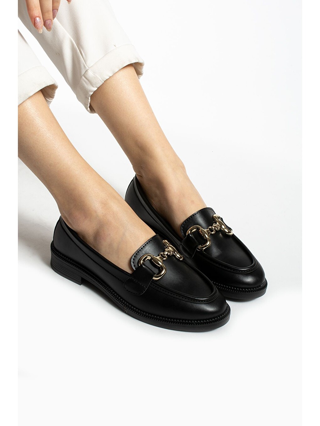 Siyah Jane Kadın Loafer Makosen Casual Toka Detay Günlük Ayakkabı-3