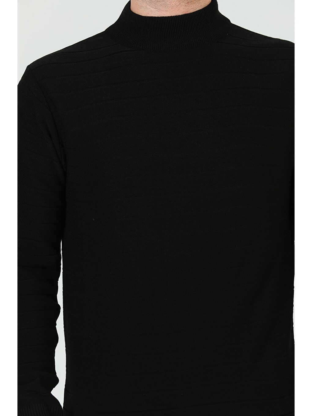 Siyah Erkek Çizgi Desenli Triko Kazak-9