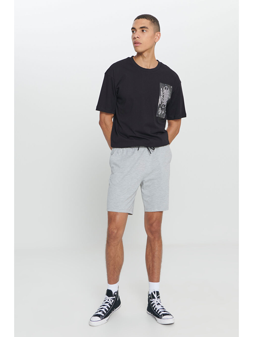 Erkek Gri Melanj Standart Fit Normal Kesim Pamuklu Rahat Örme Şort-2